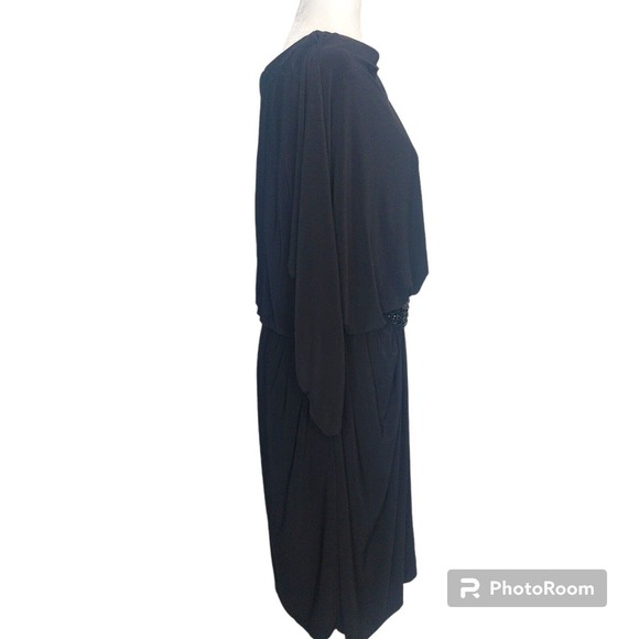 Alex Evenings Black Jersey Blouson Dress Black Rhinestone Embellishment … - Picture 2 of 7